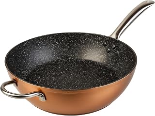 WECOOK! Professional Honda Frying Pan Forged Aluminium, 32 cm, Induction, Environmentally Friendly Non-Stick Without PFOA, 0.3 cm Thickness, Stainless Steel Handle, Copper Color, Suitable for Any