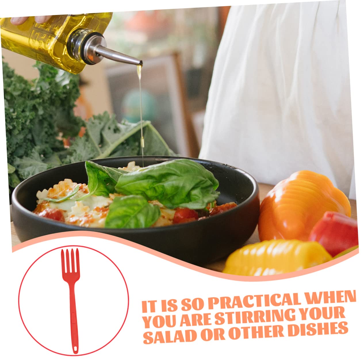 BRIGHTFUFU 2pcs Silicone Cooking Fork Kitchen Cooking Fork Multi-function Fork Kitchen Fork Noodle Cooking Fork Food Cooking Fork Ergonomic Food Fork Kitchen Gadget Salad Fork Red