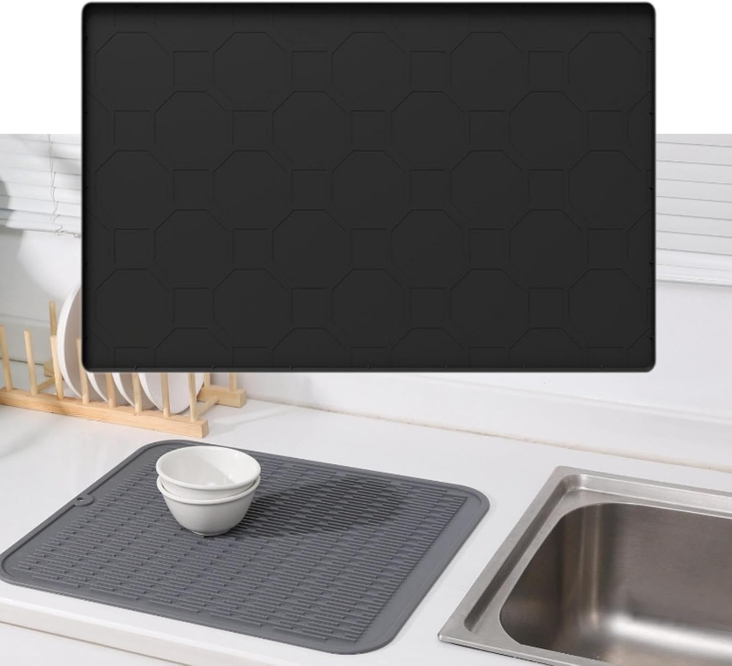 シンク下用キッチンキャビネット保護マット。防水、多機能、シリコン製、縁が盛り上がっています。, 黒