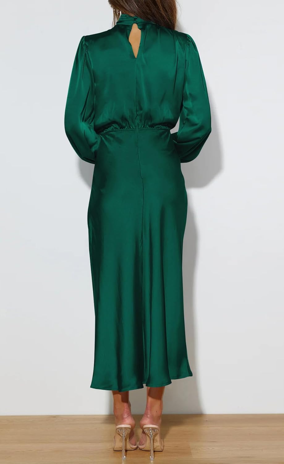 Plustrong Womens Mock Neck Satin Maxi Dress Long Sleeve Formal Party Cocktail Wedding Guest Dresses - Image 5