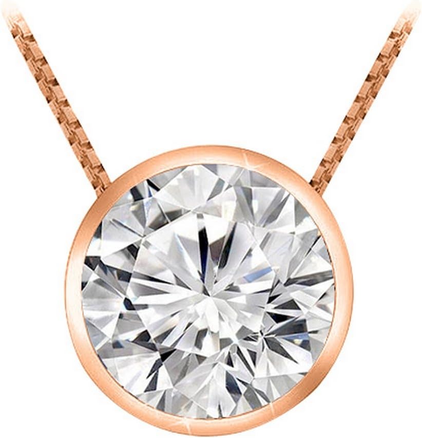 0.75 to 5 Carat IGI Certified LAB-GROWN Round Cut Diamond Pendant Necklace Bezel Set (H-I Color, VS1-VS2 Clarity) + 16" Silver Chain