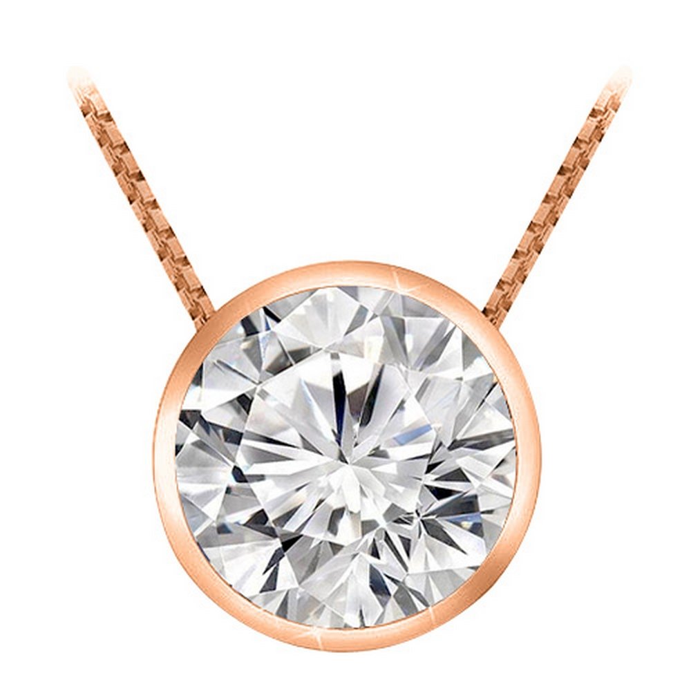0.75 to 5 Carat IGI Certified LAB-GROWN Round Cut Diamond Pendant Necklace Bezel Set (H-I Color, VS1-VS2 Clarity) + 16" Silver Chain