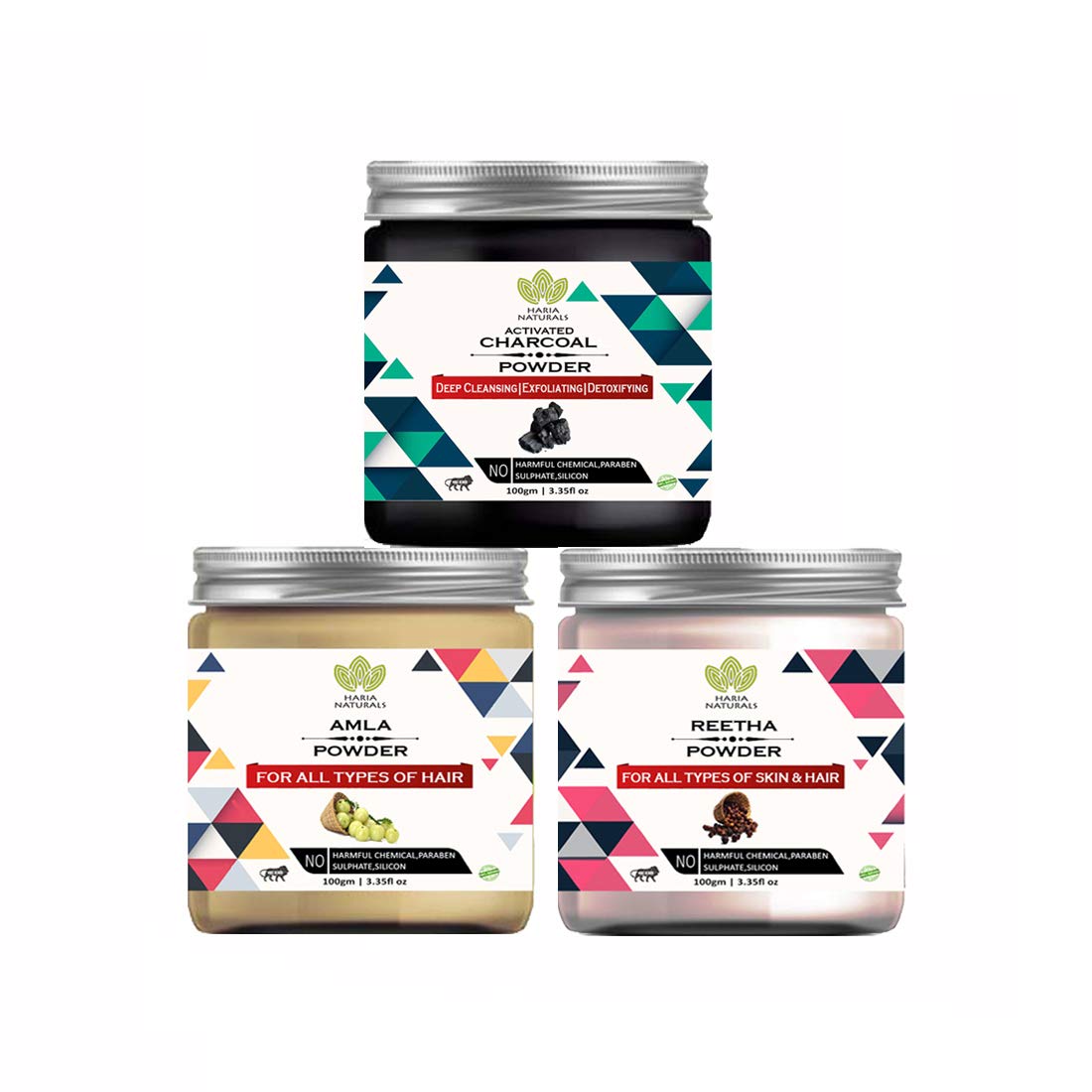 Haria Naturals Charcoal Powder 100gm & Amla Powder 100gm & Reetha Powder 100gm (Pack Of 3) 300GM-image-44