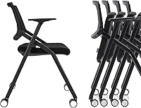 Brobriyo 10-Pack Stackable Conference Chairs with Wheels, Ergonomic Mesh Back & Arms - Folding for Meetings, Reception, Training & Home Office, Black