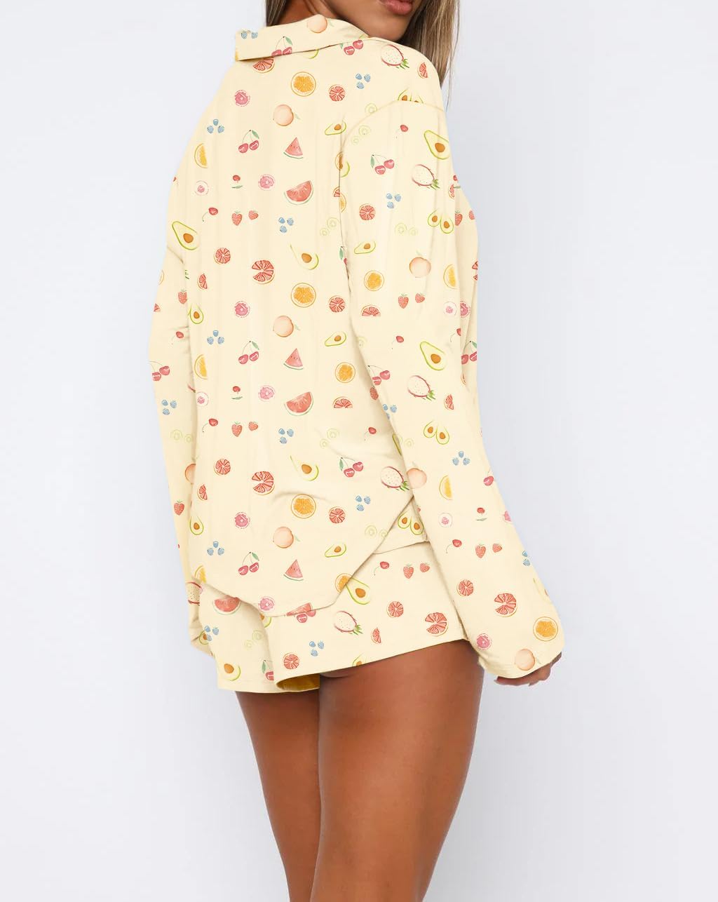 Dressmine Pajama Sets for Women 2 Piece Shorts Cute Button Up Pjs Set Fall Sleepwear Long Sleeve Loungewear Sets - Image 3