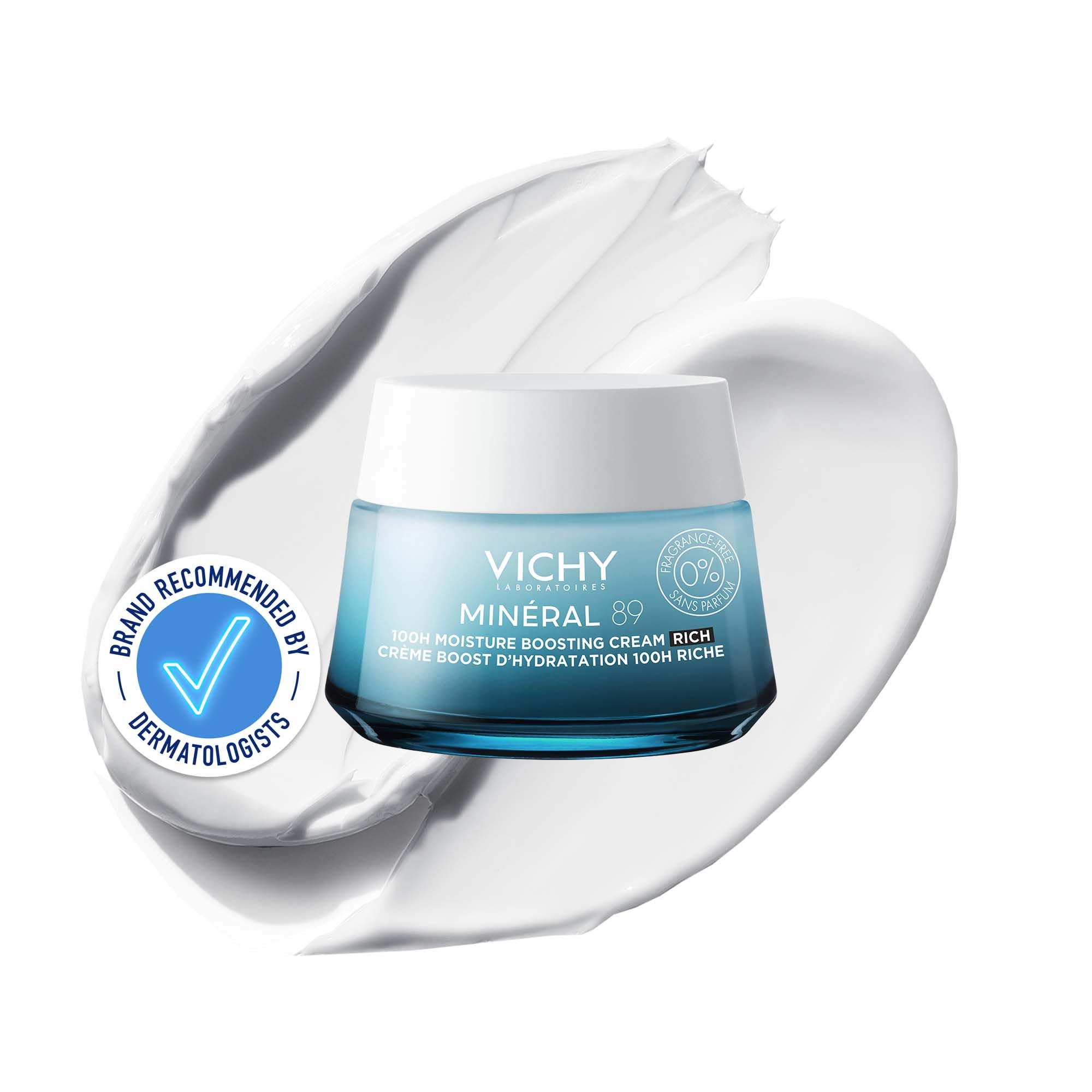 Vichy Minéral 89 100H Hyaluronic Acid Rich Hydrating Cream for Dry to Very Dry Skin With Vitamins E and B3, Squalane