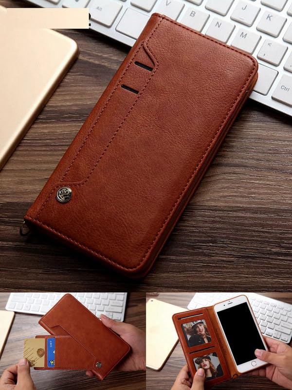 Image of Perkie Luxury Flipper Faux Leather Wallet Flip Case Kick Stand Magnetic Closure Flip Cover for iPhone 15 (Brown)