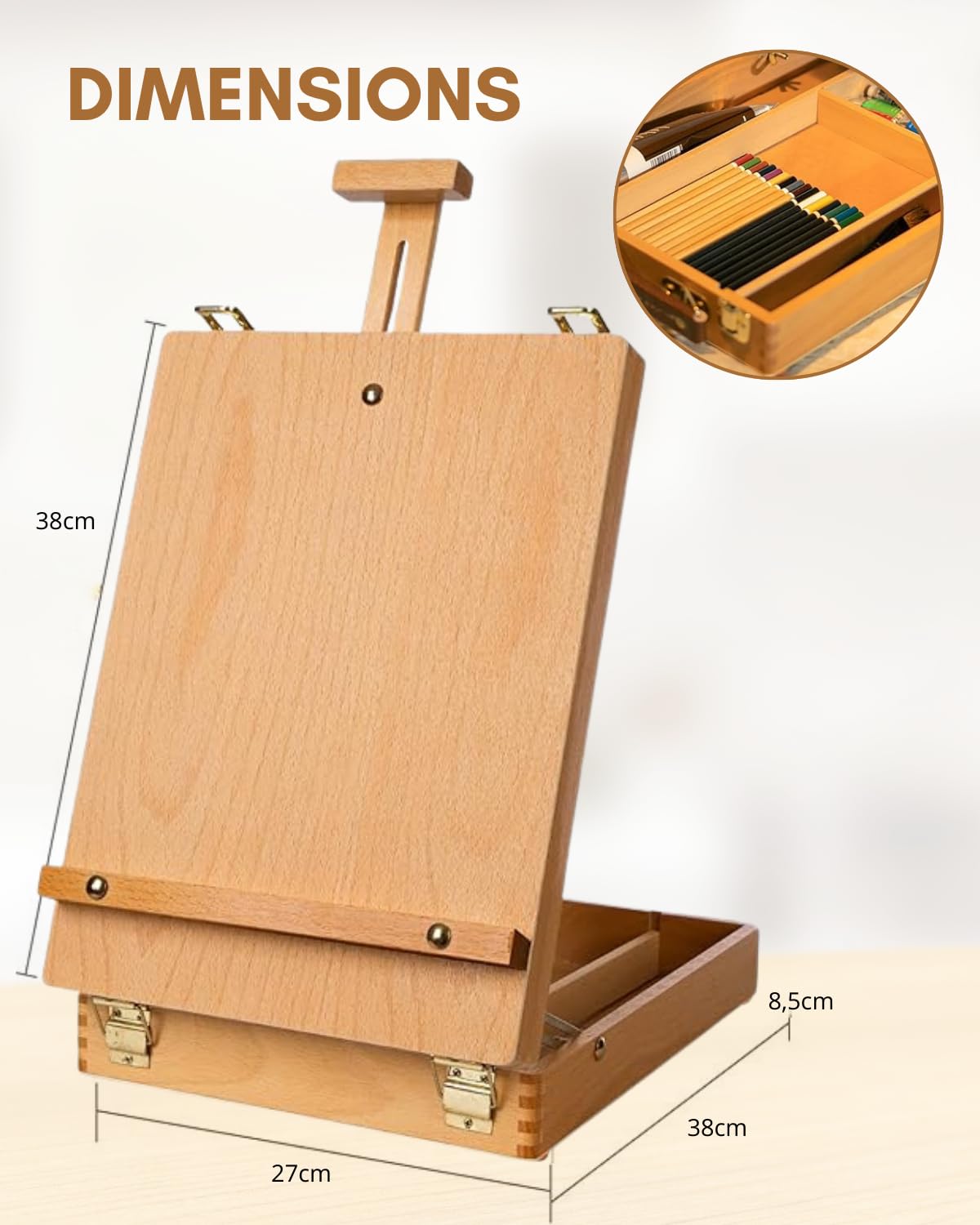 Chevalet Peinture, de Table en Bois de Hêtre avec Boîte de Rangement