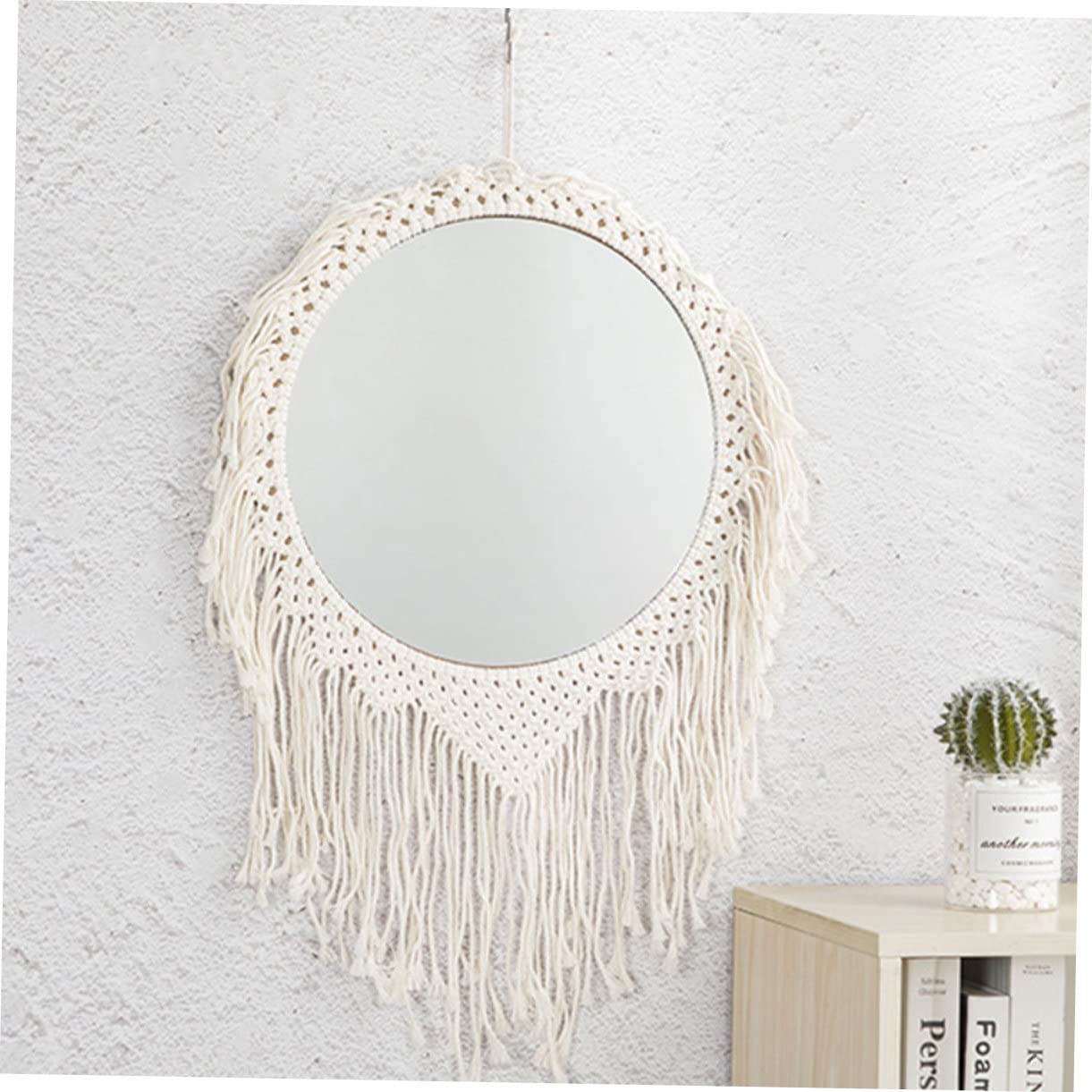 Cabilock Handgefertigter Wandspiegel aus Baumwollseil als Wanddekoration mit Minimalistischer Boho Optik für Wohnzimmer und Schlafzimmer Zufälliger Stil