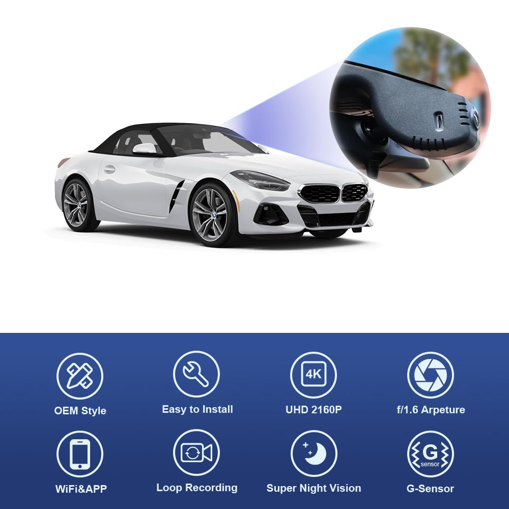 Fitcamx Used 4K Dash Cam Suitable for BMW X5 X5 M Hybrid & X6 X6 M 2024 2025 2026 (G05/G06), OEM Factory Style, UHD 2160P Video, Built-in WiFi & APP, Loop