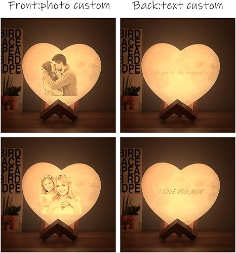 Miniatura 6 de goq Lámpara de luna con impresión 3D personalizada con forma de corazón, foto, texto, luz nocturna lunar, para boda, cumpleaños, regalo