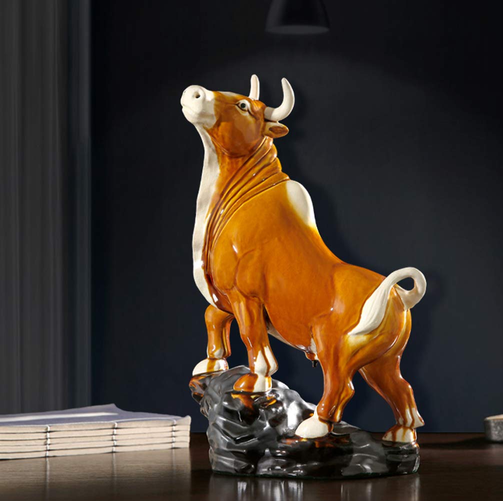 Amazon.co.jp: 雄牛の彫刻の装飾、牛の像のモデルセラミック塗装工芸品