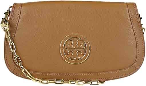 美品 Tory Burch レザー クラッチバッグ 茶 フラップ ロゴ金具 茶 Tory Burch 'Amanda' Logo Flap Clutch in Royal Tan: Handbags