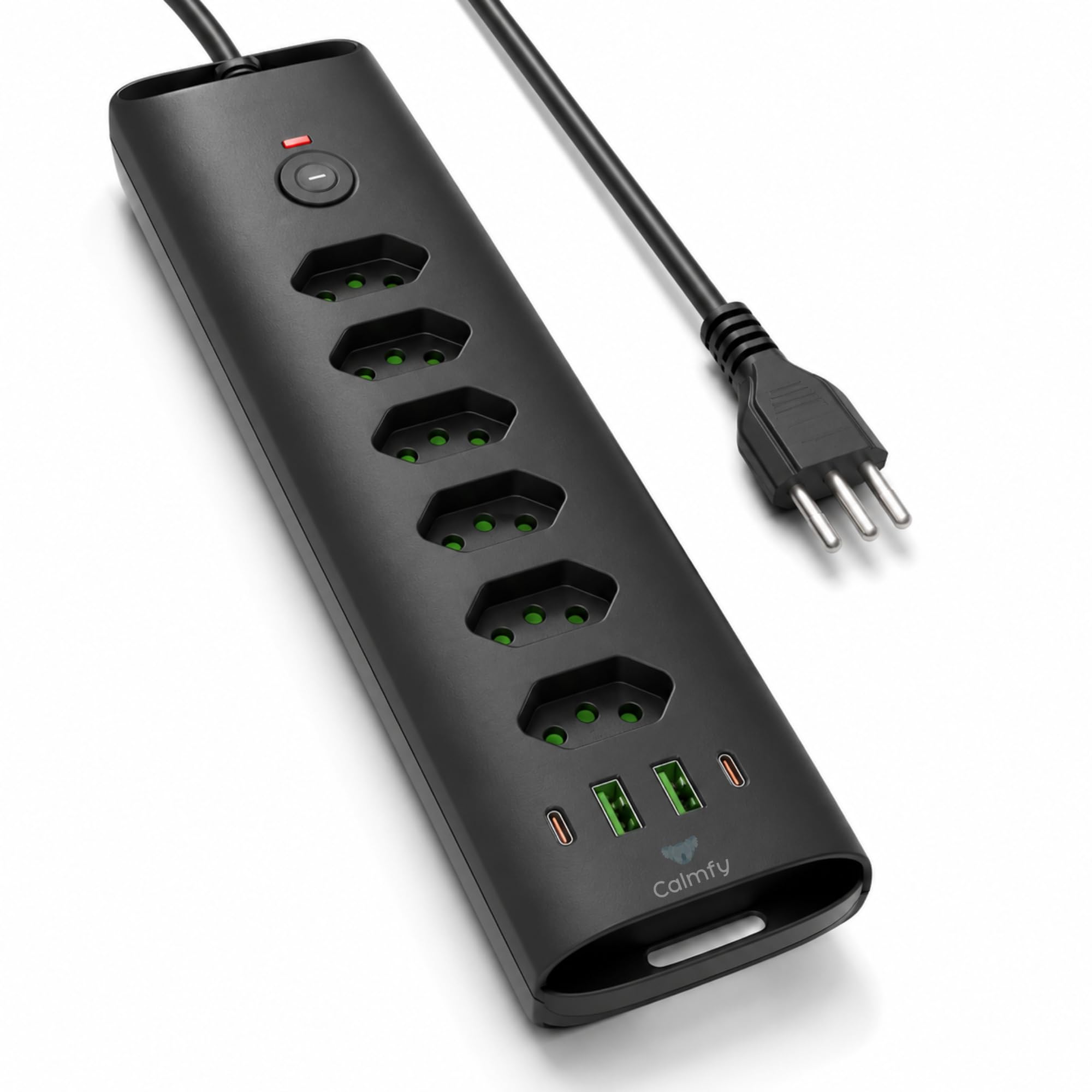 Extensão de Tomada Filtro de Linha 6 Tomadas Com Proteção Sobrecarga, 2 Portas USB e