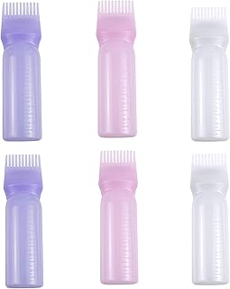 Hair Oil Applicator Bottle, NUPYQL 6 Pcs Root Comb Applicator Bottles for Hair Dye Brush Root Shampoo Bottle with Graduated Scale for Hair Dye Perm Scalp Treament Hair Coloring Home Salon Supplies