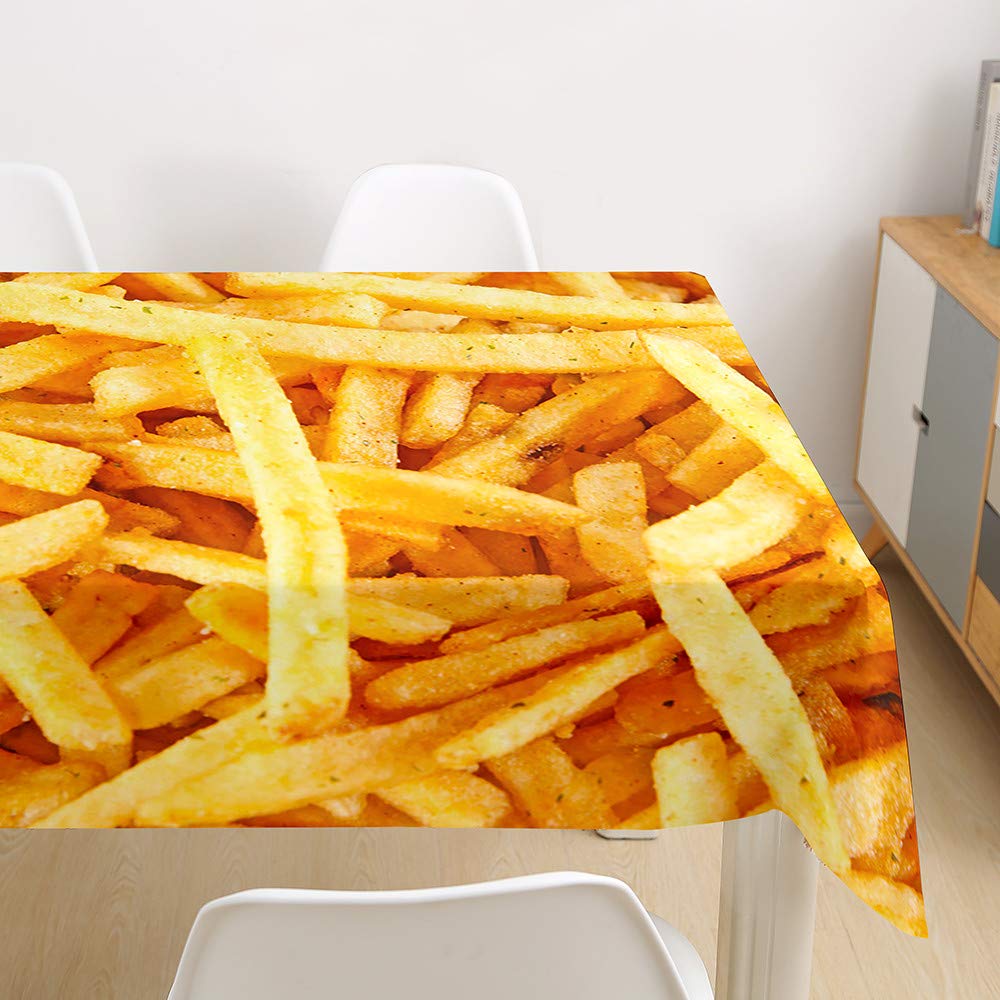 Fansu French Fries Waterproof Table Cloths Rectangle Dust-Proof Tablecloth Stain-Resistant 3D Print Washable Anti-Fading Oil-Proof Outdoor Table Cover For Kitchen Dinning Tabletop (,140X220cm)