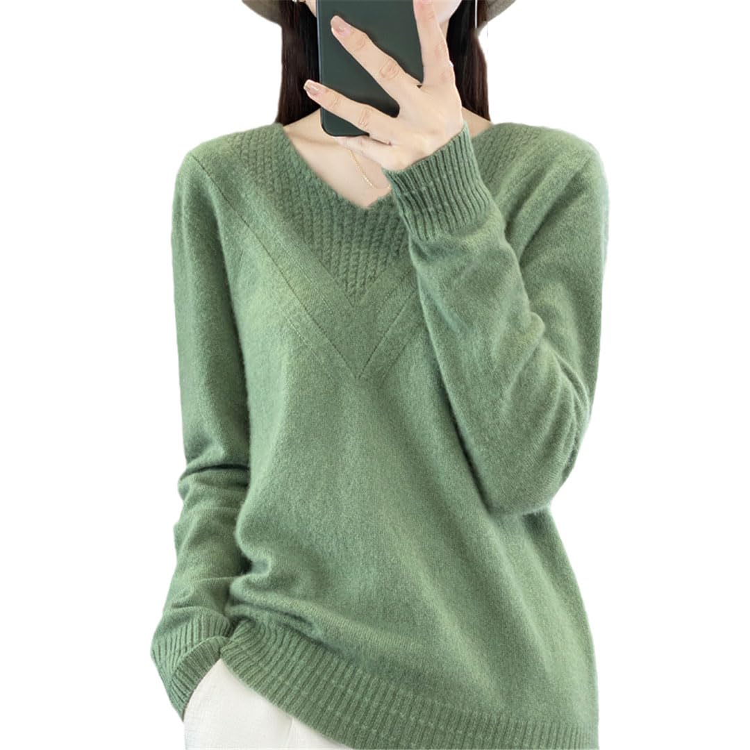 Jersey De Punto De Lana con Cuello En V para Mujer, Jersey De Manga Larga