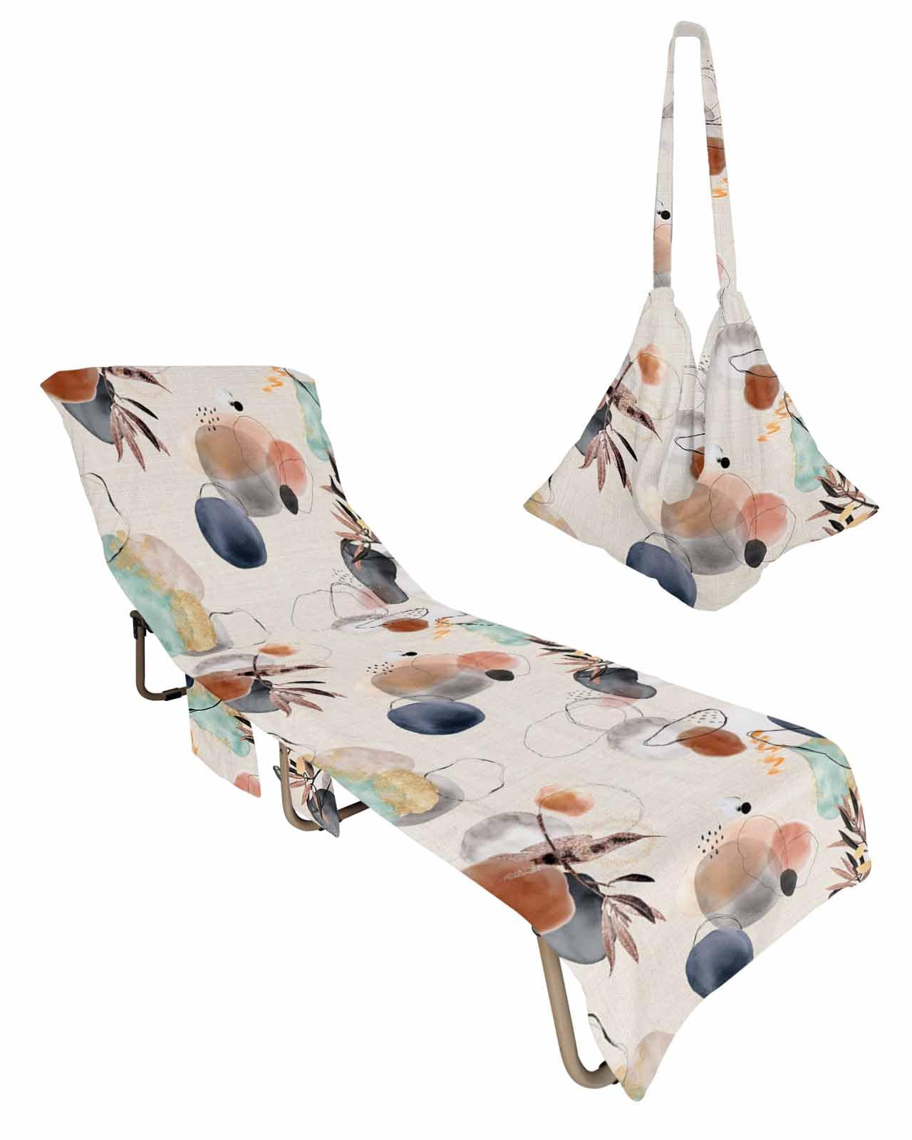 Bohemia Beach Chair Towel Covers for Chaise Lounge With Side Pocket, Soft Plush Pool Towels Cover for Patio Sunbathing Outdoor 29''x85'' Modern Abstract Minimalist Middle Century