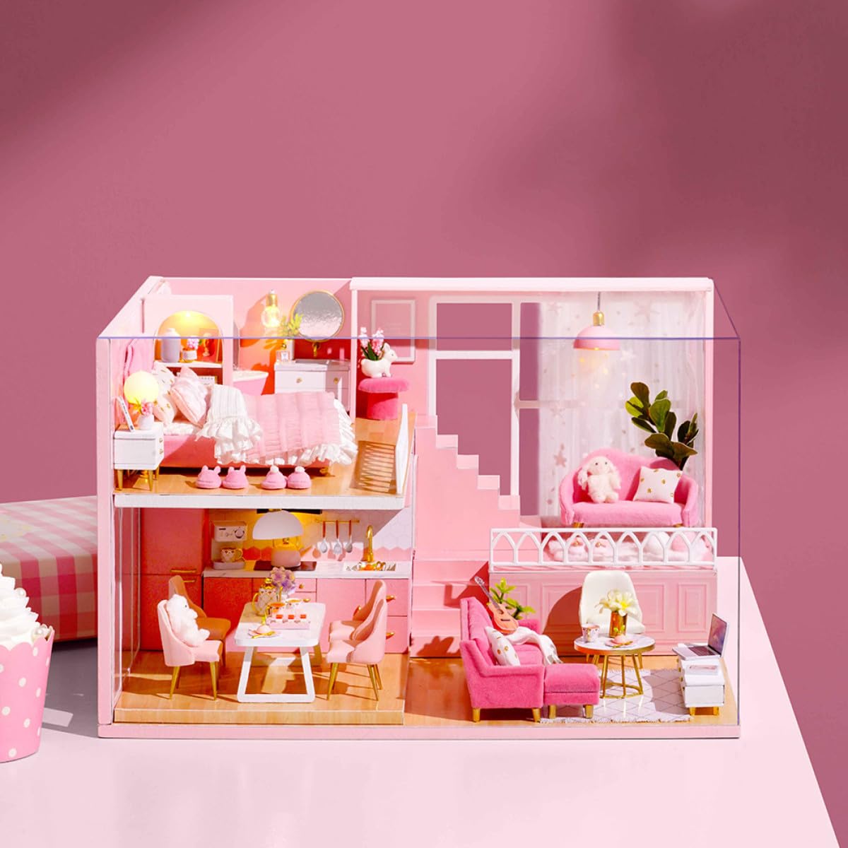 Casa delle Bambole Fai da Te in Legno e Carta Creativa per Ragazzo Ragazza | Gioco Immaginativo, Design Elegante, per Famiglia e Soggiorno, Costruzione Facile da Montare e Semplice