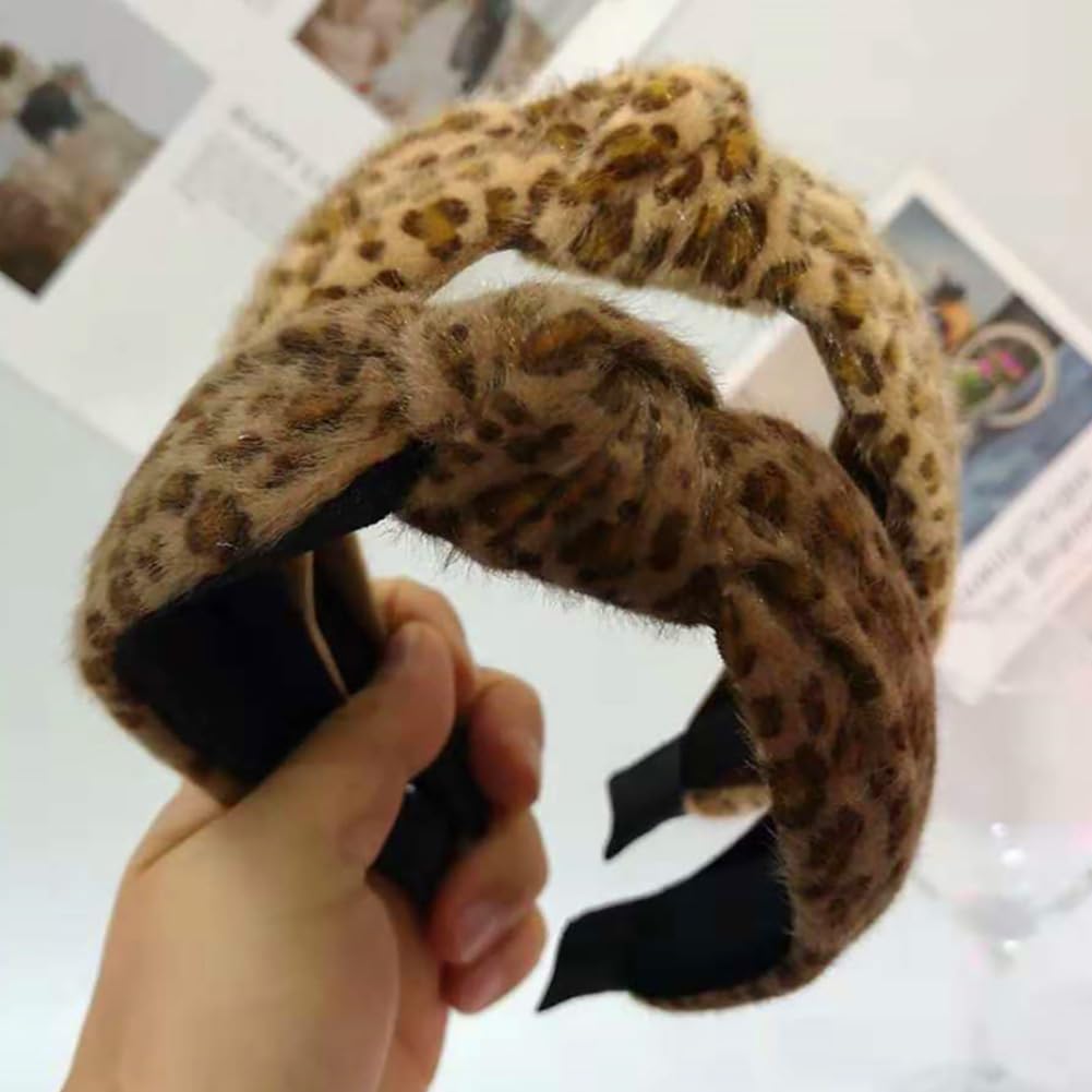 Pmnzdy Leopar desenli pelüş saç bandı, tatlı noktalar, saç bandı, geniş, kaymaz, kenar, düğümlü saç bandı, şık hayvan desenli, kadınlar ve kızlar için saç takısı, 6#