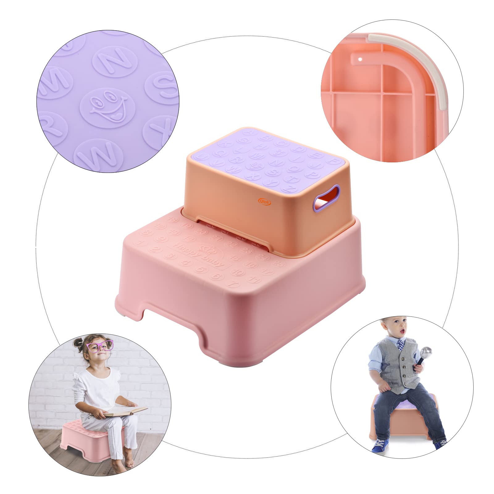 Sgabello a due gradini per bambini, sicurezza antiscivolo, staccabile Può essere utilizzato separatamente, Sedile per Addestramento per WC, per bagno a lavarsi i denti o lavare le mani, imparare