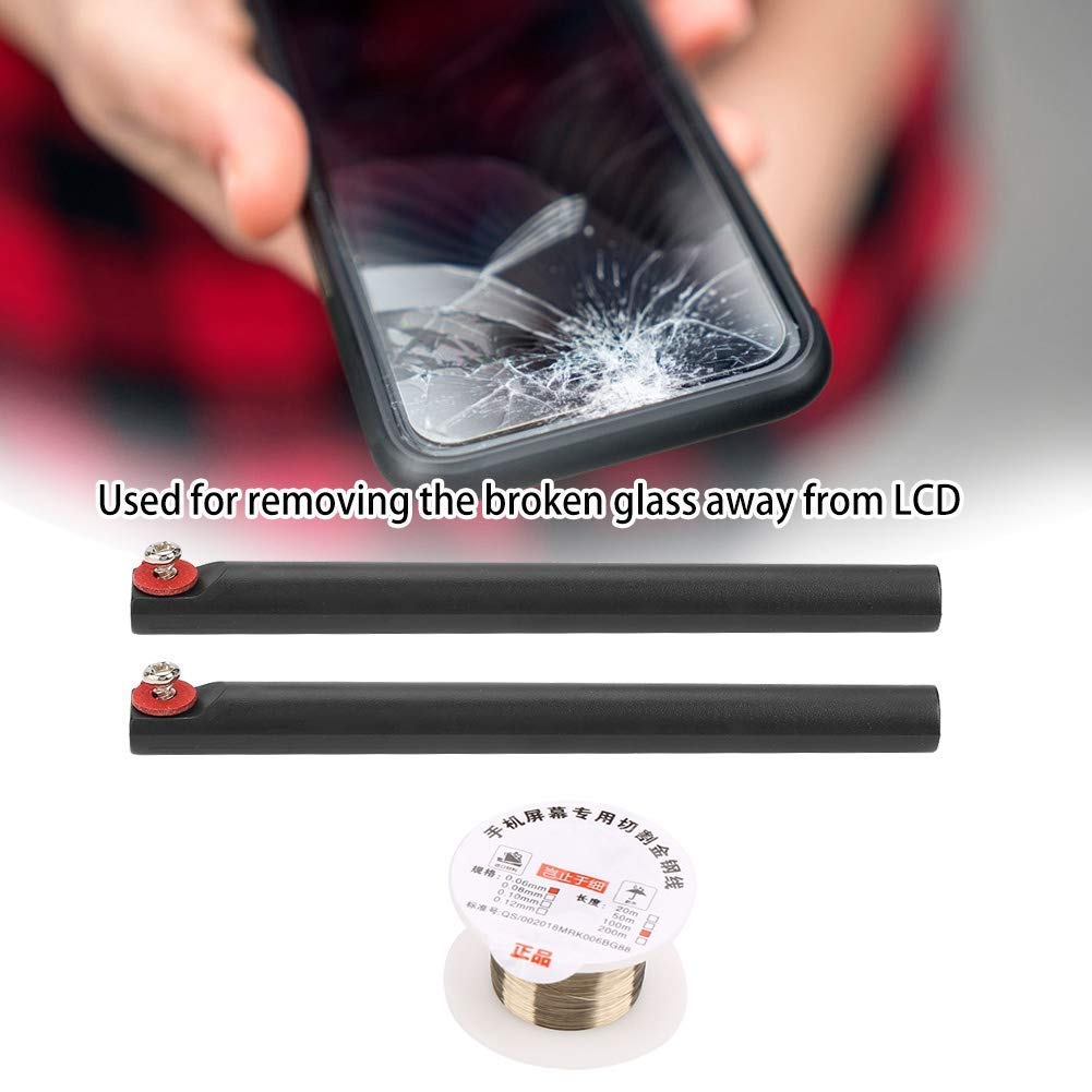 100M Molybdändrahtschneidelinie, Drahtschneiden mit Griff LCD Bildschirm Separator für Alle Arten Von Handy Bildschirmen Schneidedraht(0.06MM*100m+ handle set)