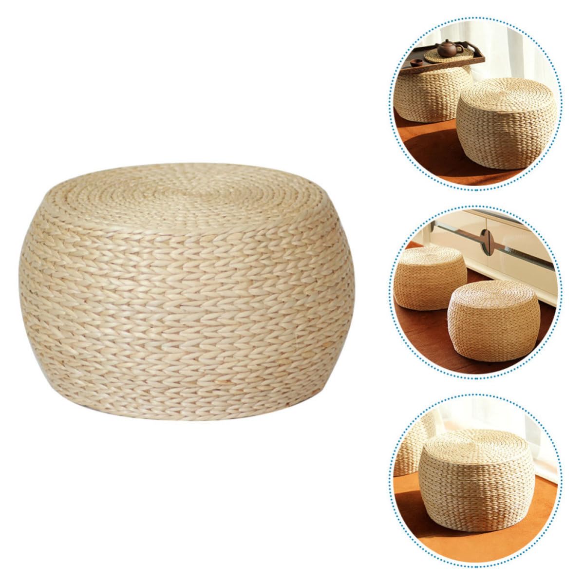 Healeved Sgabello in Rattan Intrecciato Antiscivolo per Casa, Struttura Solida e Design Moderno, Pouf Ottomano per Ingresso e Decorazione Domestica