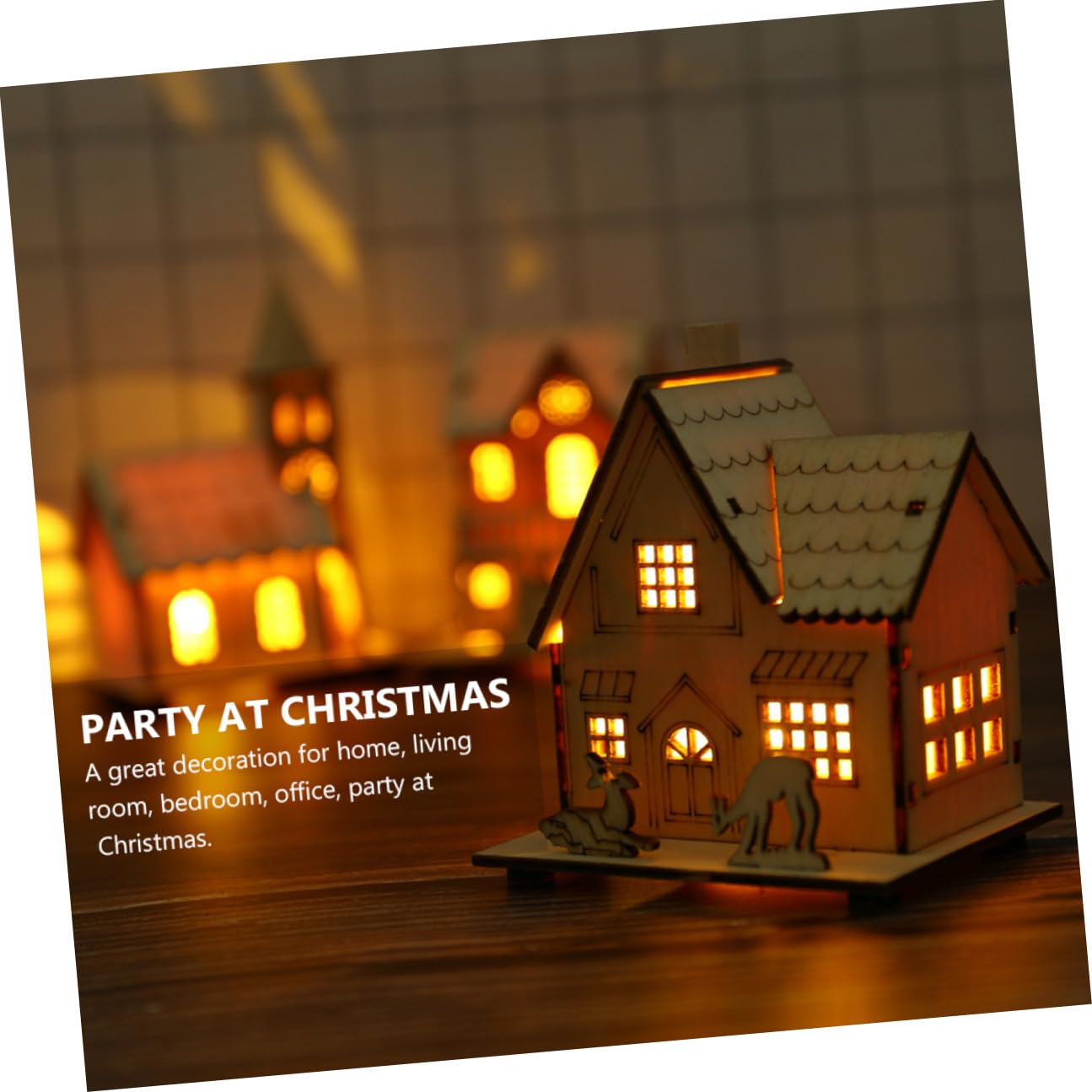VALICLUD Legno Ornamento Casa Natale LED Luminoso Decorazione Scrivania Tavolo Addobbo Feste Atmosfera Calda Design Creativo Regalo Festivo