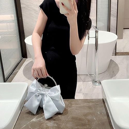 Miniatura 5 de Elegante fiesta de boda oro brillante seda mujeres bolso bolsos hombro bolsos banquete embrague bowknot bolso de noche (blanco)