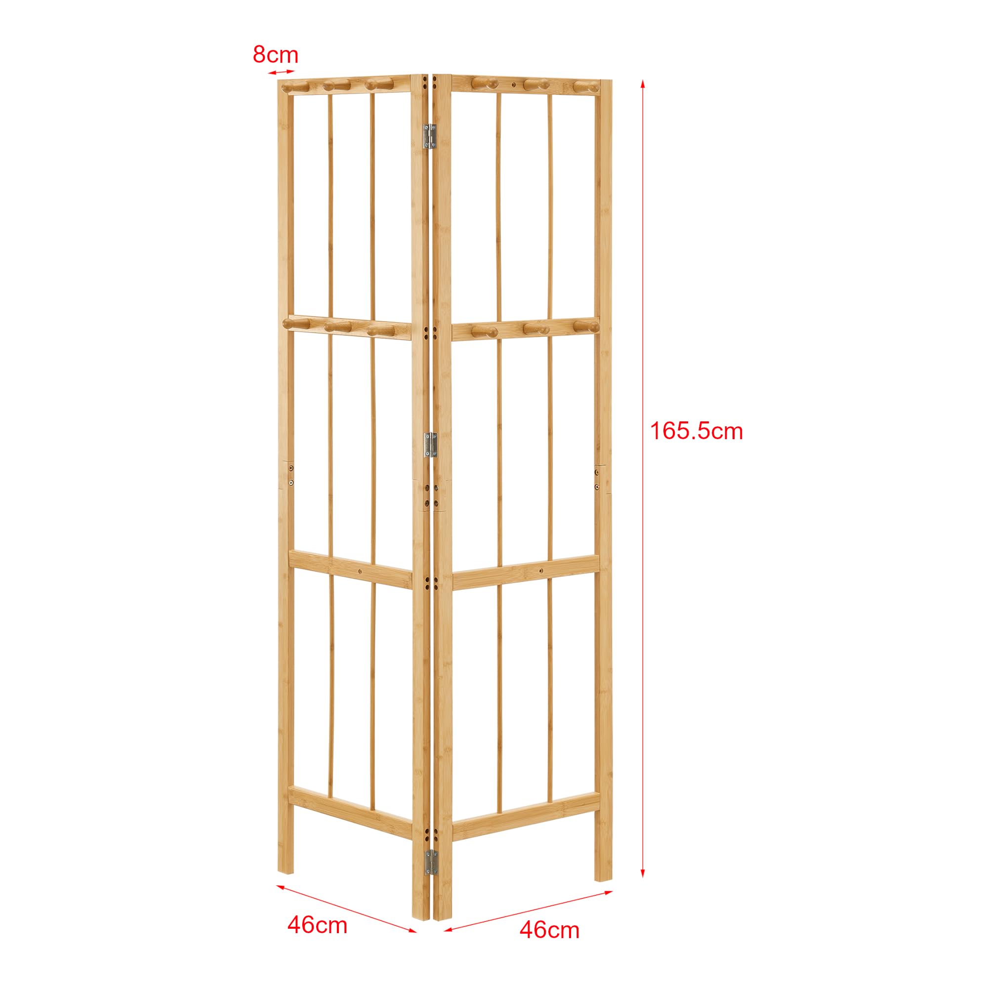 [en.casa] Appendiabiti Angolare 2 Pannelli a Griglia con 12 Ganci Porta Abiti Appendiabiti Autoportante Regolabile in Angolazione 165,5 x 92 x 8 cm Bambù Naturale