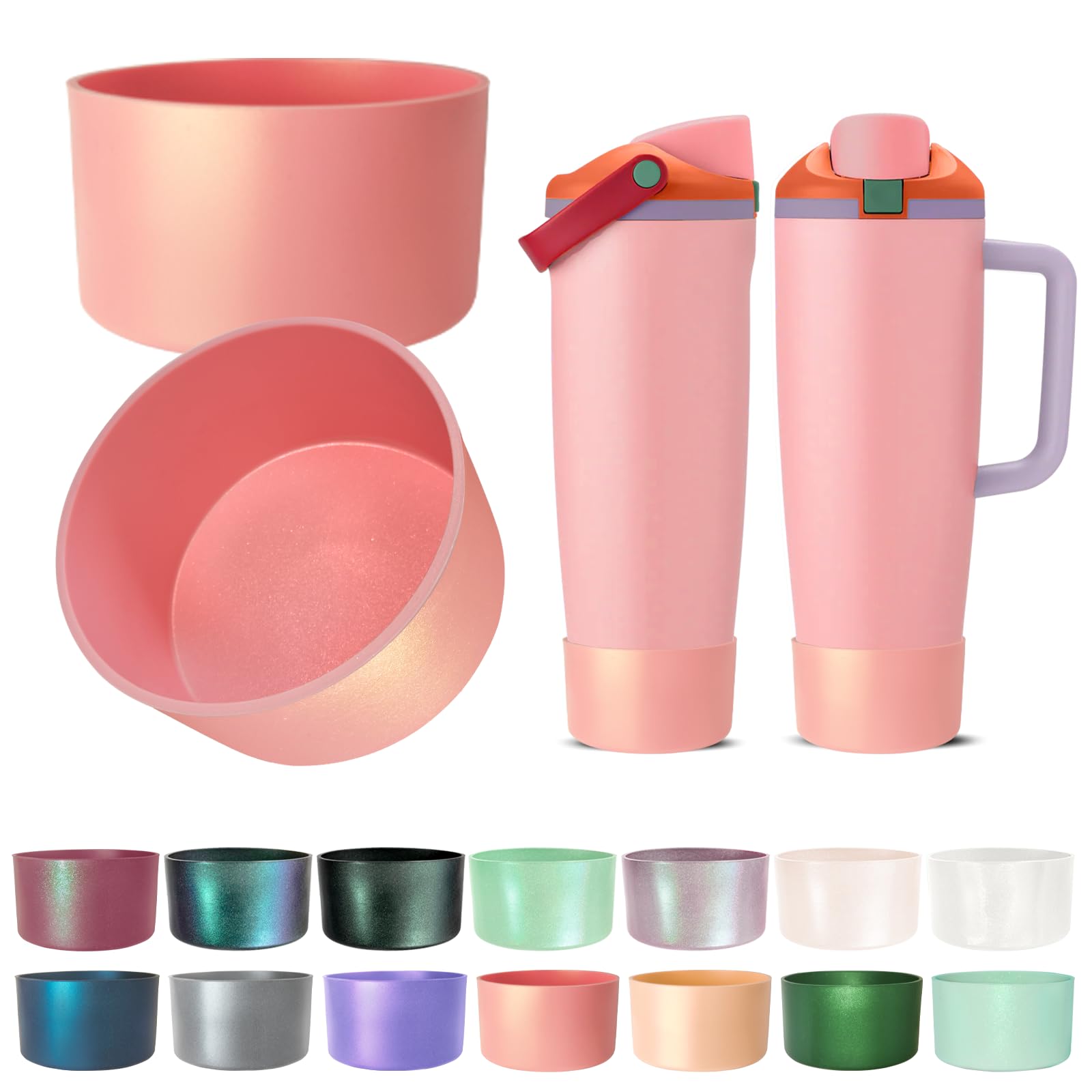 Glossy Gradient Silicone Boot for Owala 30 40 oz FreeSip Sway & Tumbler, Chameleon Metallic Glitter Bottom Bumper Cover, Anti-Slip Sleeve for Water