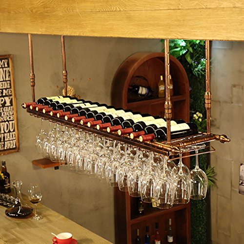 Elegante soporte para copas de vino, soporte de metal suspendido para copas de vino tinto - Almacenamiento de vidrio montado en el techo - Copa de vino negro moderna