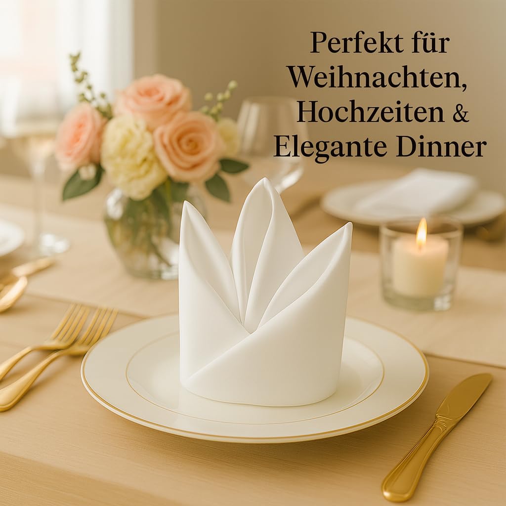 LivinEase Stoffservietten aus Baumwolle – 12 Stück Weiß Tischservietten – 100% Baumwolle, Wiederverwendbare große Stoffservietten 46 x 46 cm für den Weihnachtstisch (White)