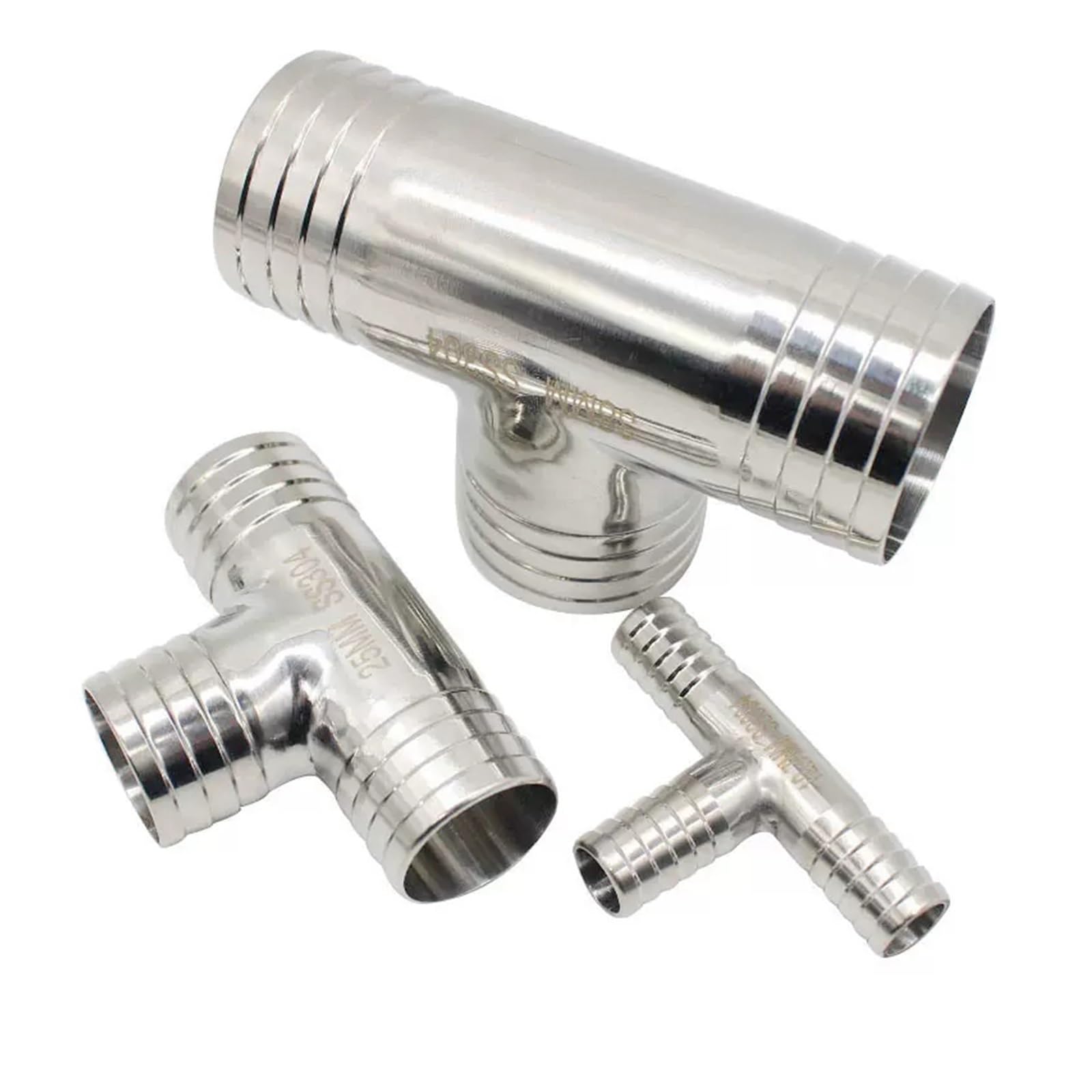 Divisor en T de acero inoxidable 304 con espiga de 25mm para conexiones sin fugas