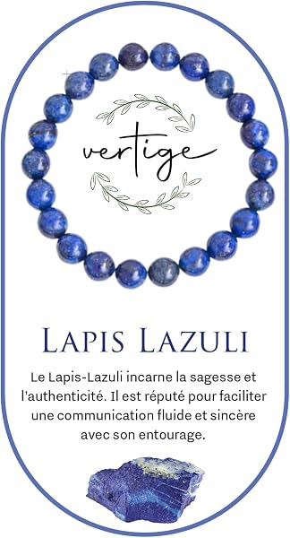 VERTIGE Bracelet de lithothérapie LAPIS-LAZULI, Pierres Naturelles Minérales 8mm, Source de bien être et Physique, Apporte TRANQUILLITÉ et LUCIDITÉ, Aide à canaliser son STRESS,Femme/Homme - 1