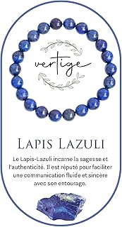 VERTIGE Bracelet de lithothérapie LAPIS-LAZULI, Pierres Naturelles Minérales 8mm, Source de bien être et Physique, Apporte TRANQUILLITÉ et LUCIDITÉ, Aide à canaliser son STRESS,Femme/Homme