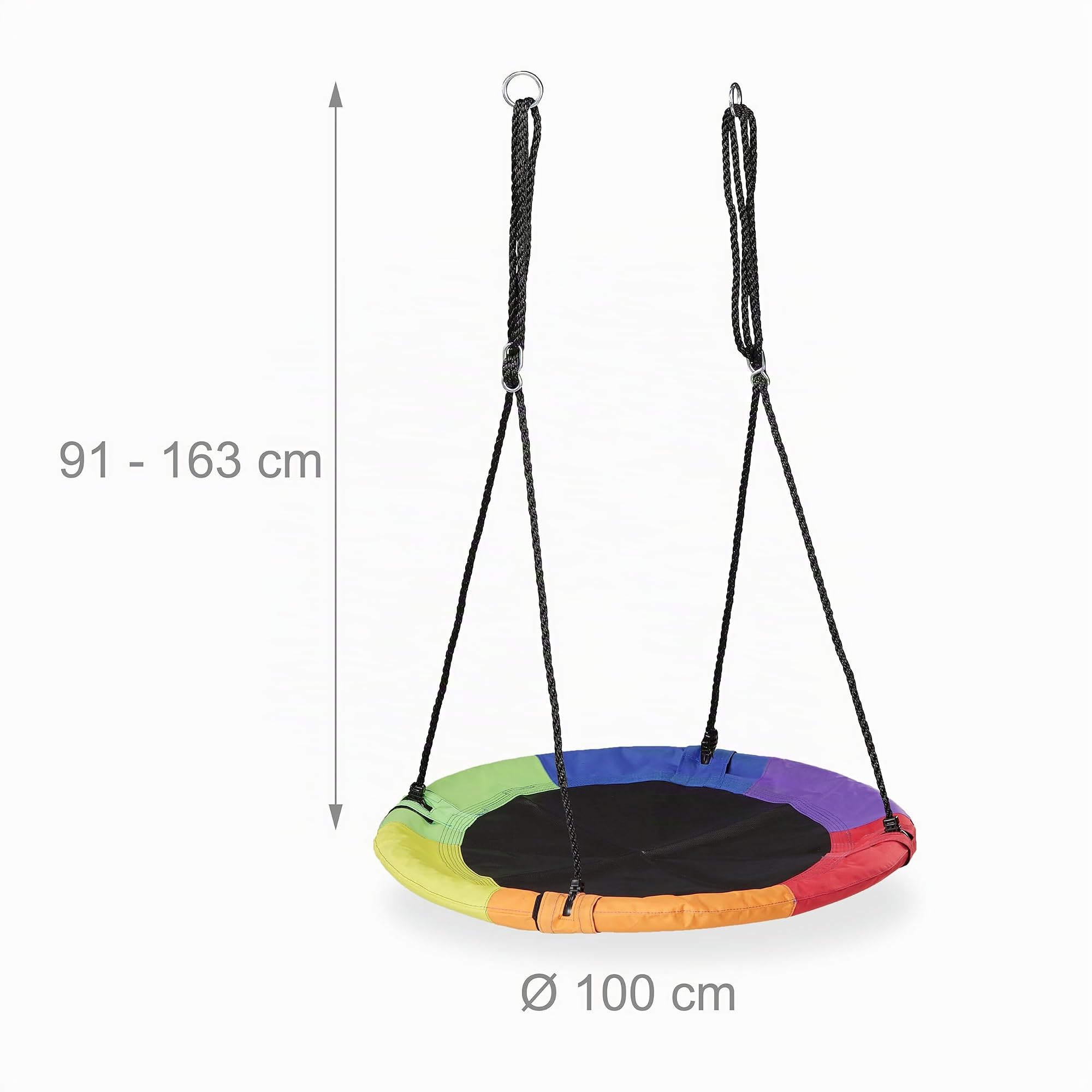 Relaxdays Balançoire nid d'oiseau, diamètre de 100 cm, Enfants & Adultes, Hauteur réglable, Jusqu’à 150 kg, Multicolore