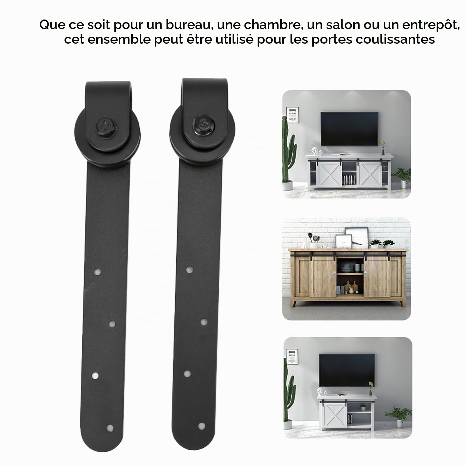 Kit de Quincaillerie pour Porte de Grange Coulissante, Silencieux et Facile à Installer, Pour Portes de Diverses Tailles en Acier au Carbone