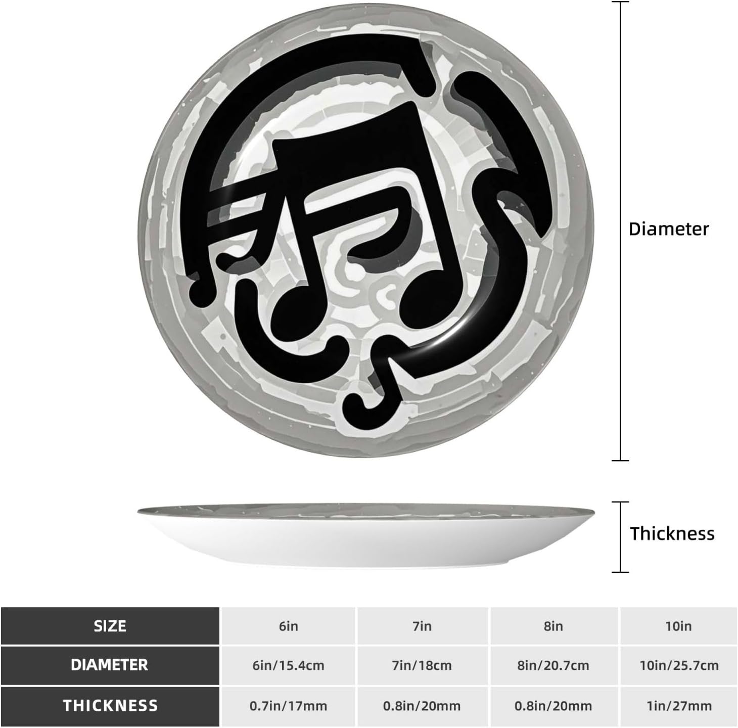 Bone China Decorative Plate with Display Black White Music Note Ceramic Plates Crafts Art Decor Dessert Plate Ceramic Ornament Porcelain Plates for Living Room Kitchen Table Home Decor