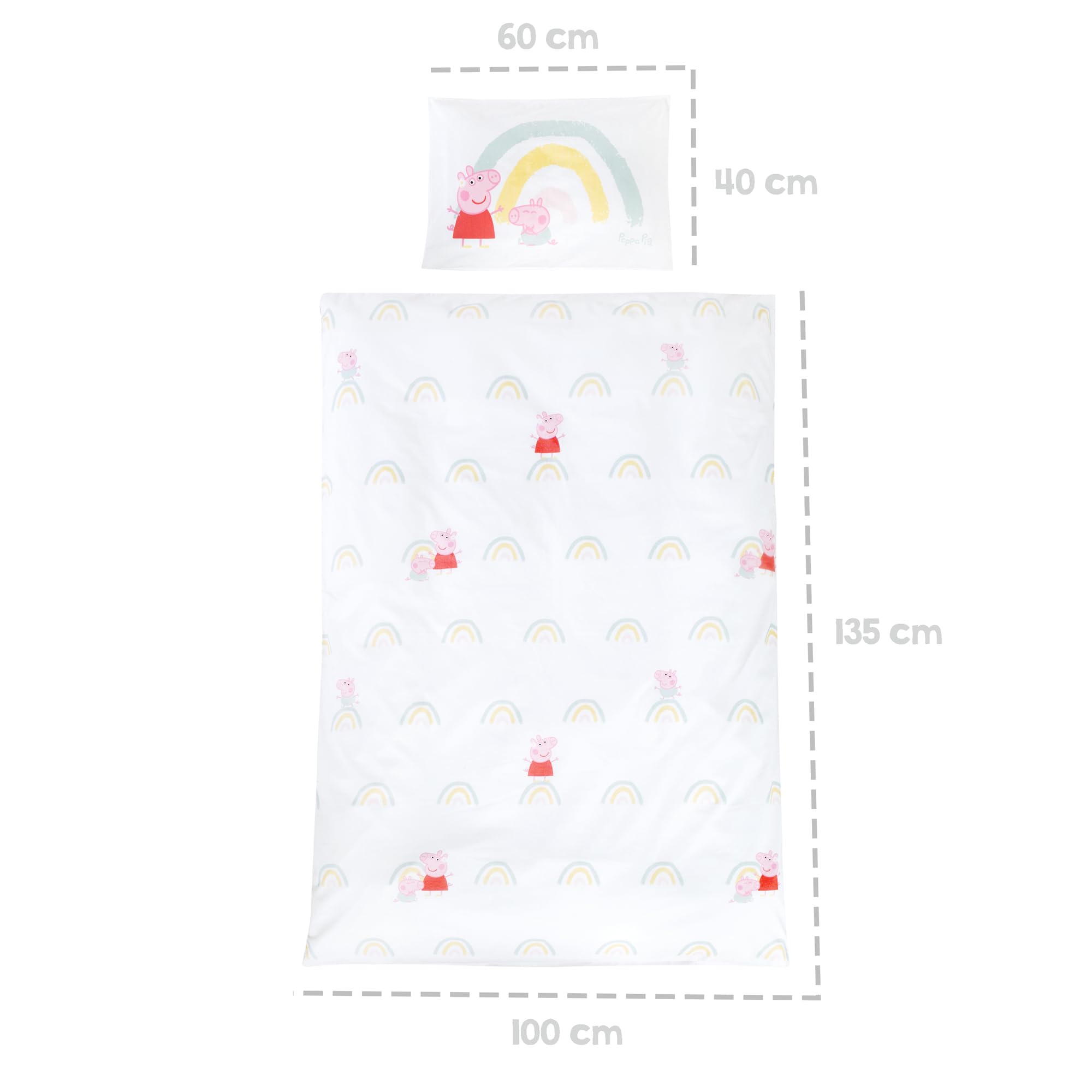 roba Kinderbettwäsche 100 x 135 cm Peppa Pig - Bettwäsche für Kinder aus Baumwolle inkl. Kissenbezug 60 x 40 cm - Motiv der Zeichentrick Serie - Weiß / Rosa