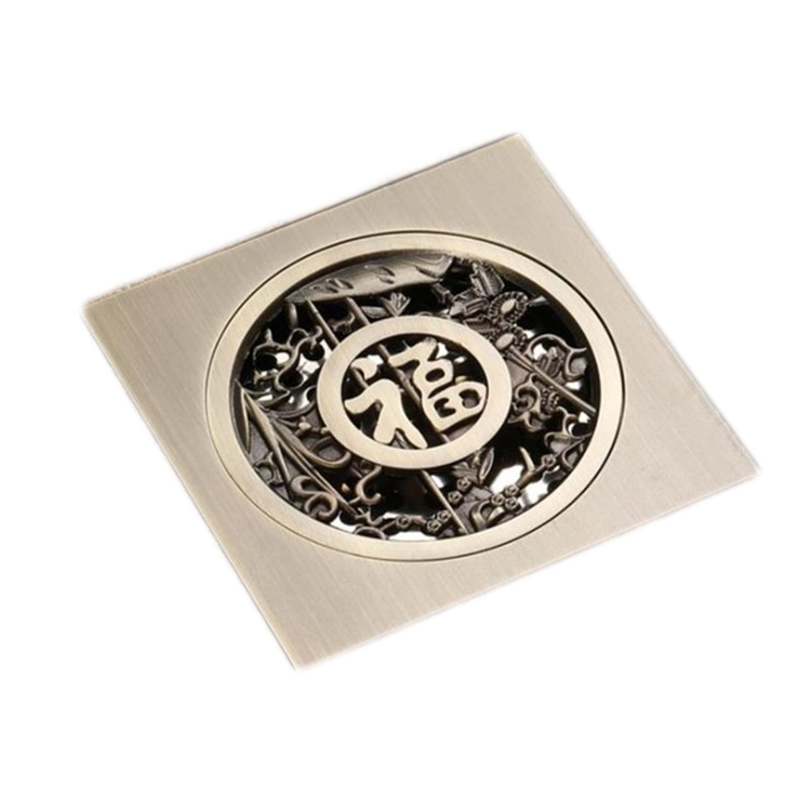 vfdaSWQQ Floor drain, Antique Brass Square Finished Bathroom Shower Drain Waste Grate 10 X 10cm/4 4in