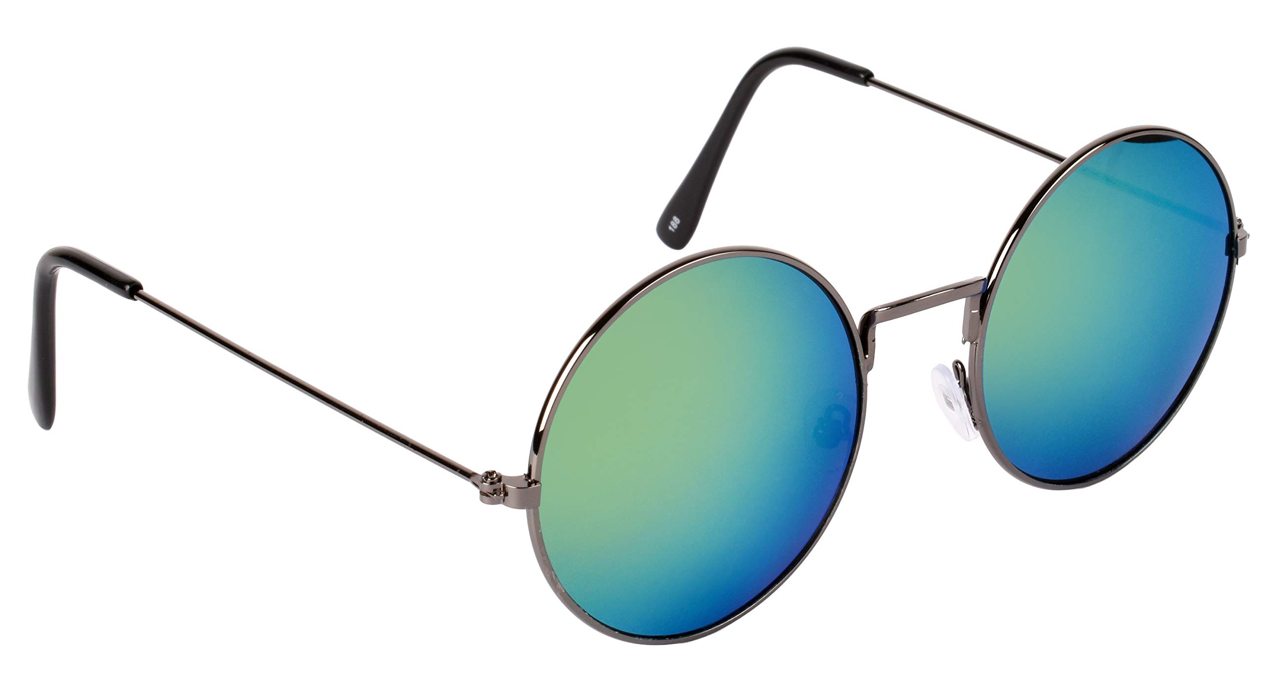 nuvew Mirrored Round Unisex Sunglasses - (Mirror Yellow-Green Lens | Gun Frame | Medium Size | NW-188-22)-picture-22