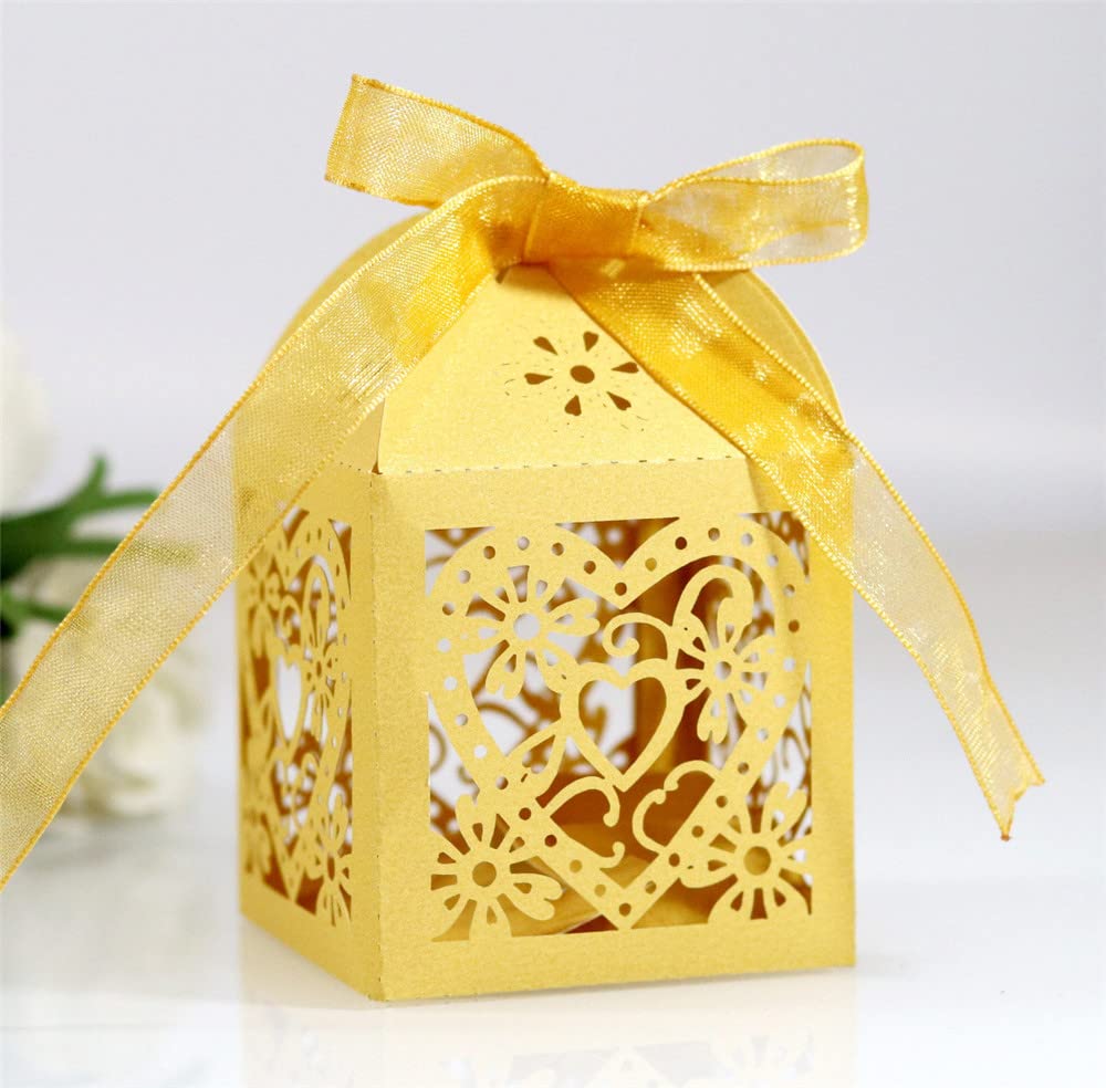 Szczęśliwe pudełko z cukierkami Pudełka na upominki weselne Papierowe pudełko na słodycze Puste pudełko upominkowe z motywem miłości na ślub panny młodej Baby Shower Christmas Party 50 szt. (Kolor: Ro