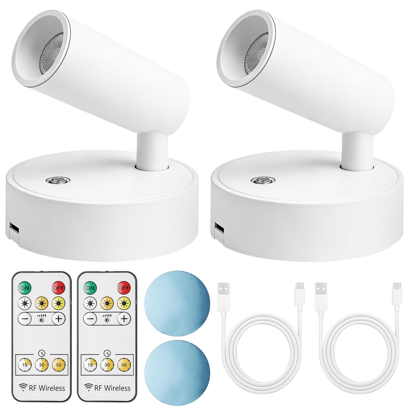 2 focos para interiores con mando a distancia, 3 temperaturas de color, foco de imagen recargable, iluminación LED de acento, luces de imágenes regulables para arte, retratos, plantas, (blanco)