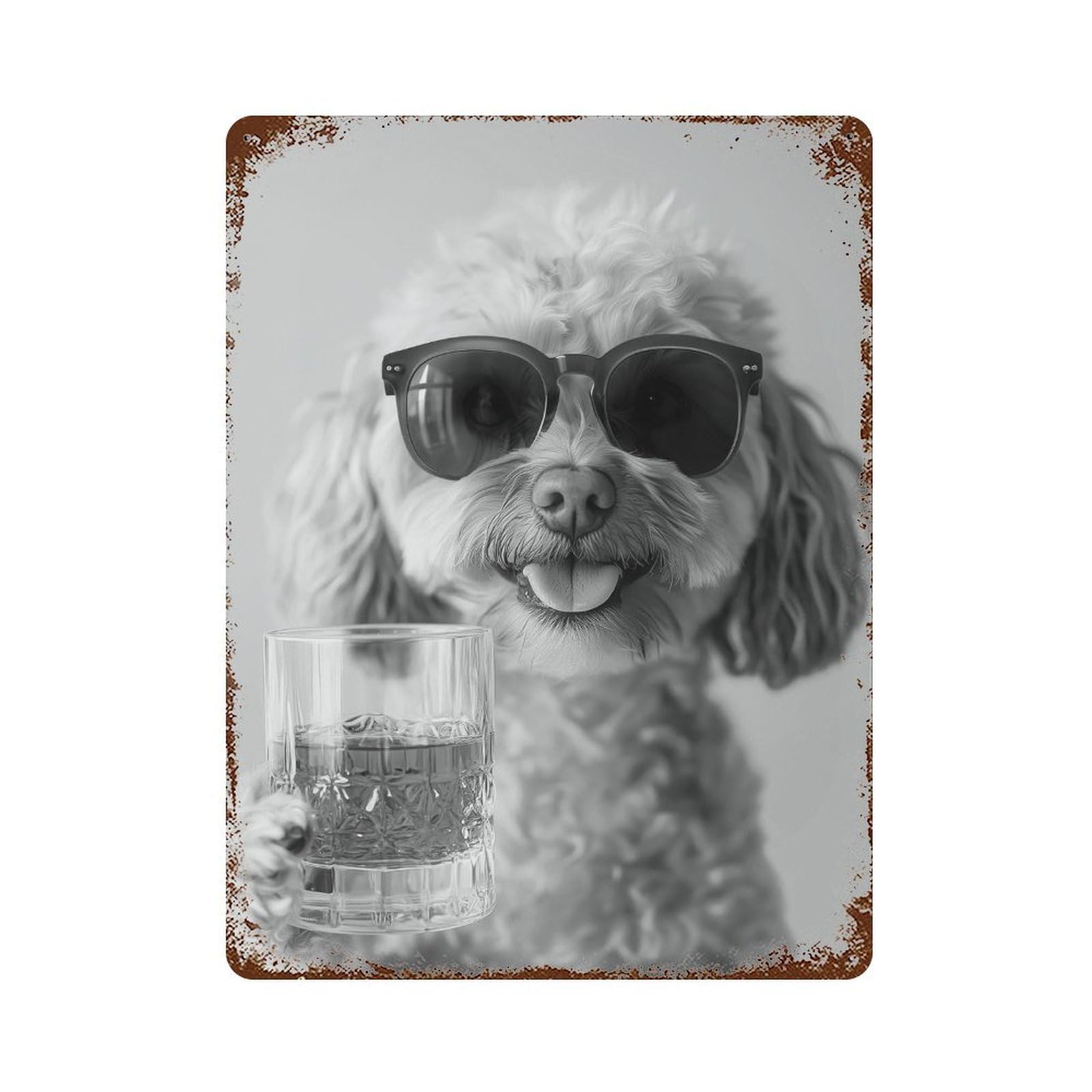xiaoxiaoshen Cavapoo Drinking Whiskey Wall Decor Art Metal Tin Poster Modern Home Decor Art Home Bar Shop Decorations Vintage Sign 40x30cm