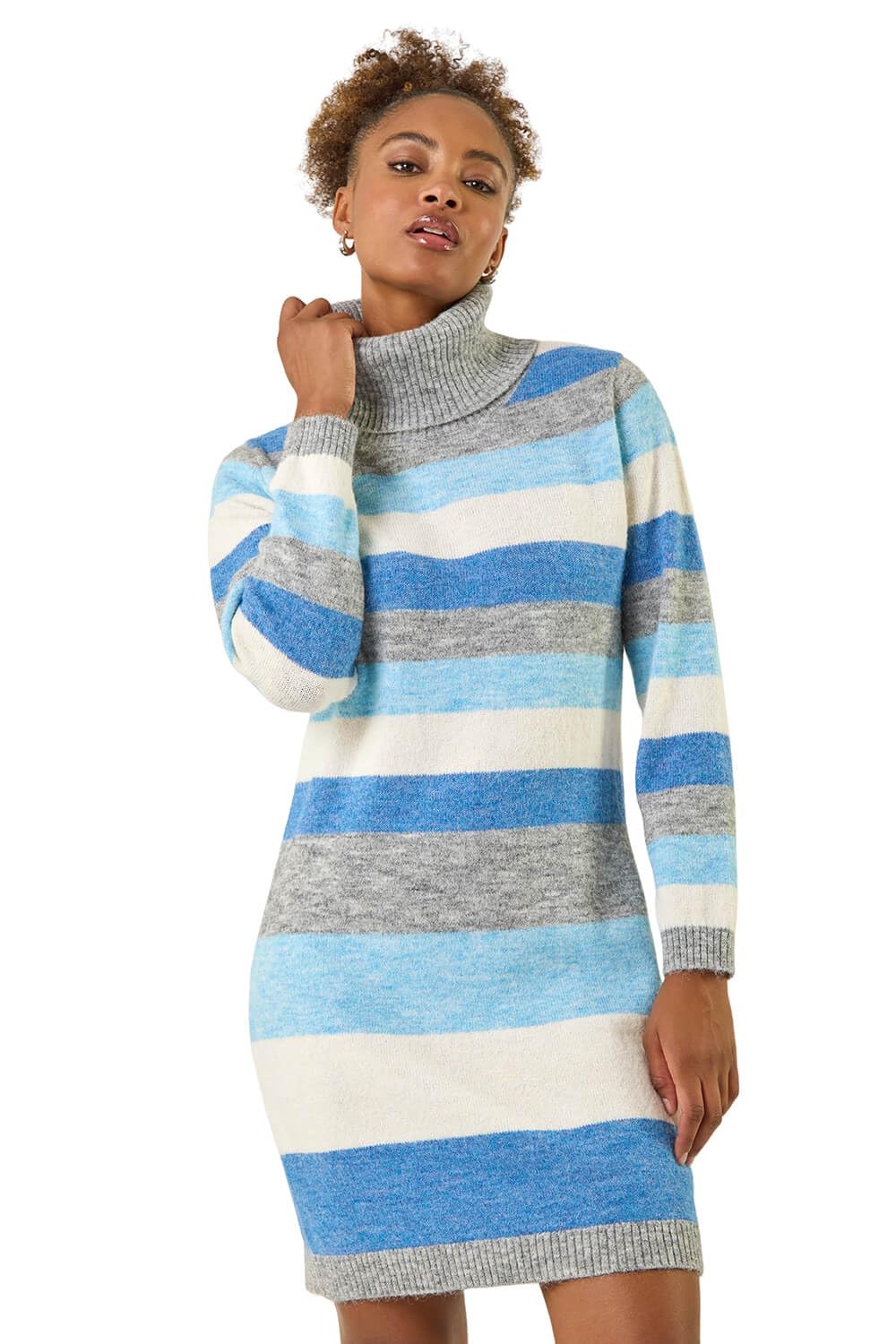 Roman - Women's Dress - Cowl Neck - Stripe - Blue - Size 16
