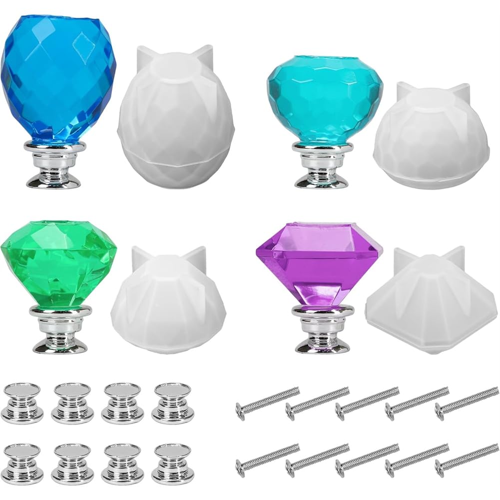 Udsknv[Ksl As Shown 4Pcs Door Knob Molds For Epoxy Resin, Diy Crystal Silicone Kit, Handmade 3D Pulls For Kitchen Dresser Wardrobe