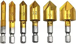 Jogo 6 Brocas Escareadoras Chanfrar Madeira Aluminio 6, 8, 9, 12, 16 E 19 mm