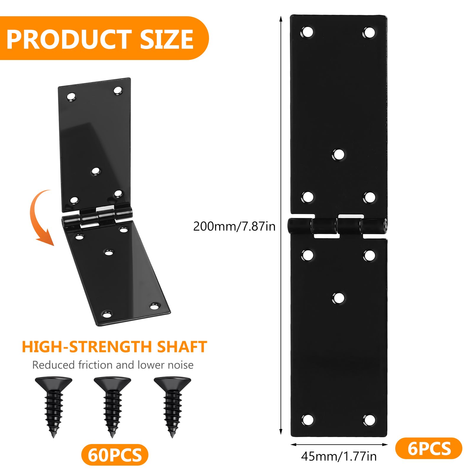 6 Pcs Black Heavy Duty Door Hinges Connectors, Box Folding Hinges for Garden Gate Wooden Door Furniture Tool Boxes(7.87x1.77Inch) - Image 2