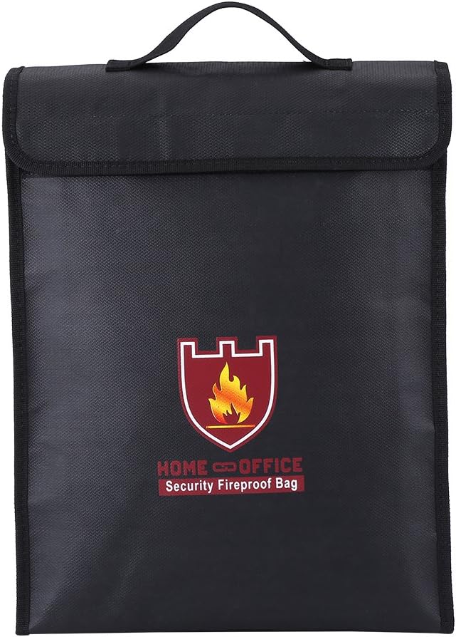 Double Sided Fireproof Bag for Documents and LiPo Battery Safe Storage, Large Fire Resistant Pouch with Handle, Waterproof Money and File Organizer (30.5 * 38 * 6.5CM)